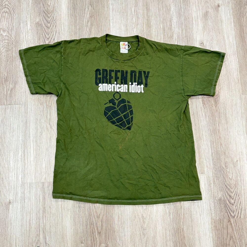 Vintage 2004 00s Y2K Green Day American Idiot Promo Band Tee T-Shirt XL Green